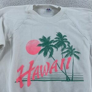 Vintage 80s Hawaii Beach Sunset Sweatshirt Mens S/M Palm Trees Crewneck USA